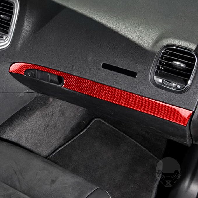 Glove Box Handle Decals Fit for Dodge Charger/Chrysler 300 2011-2023 | Real Carbon Fiber | Accessories | Trim Passenger Side Storage Box Glove Box Panel | Thick Overlay | Self-adhesive | Red
