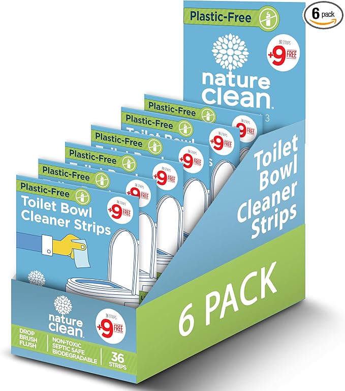 Nature Clean Natural Toilet Bowl Cleaners Strips 6 x 45 count, Plastic-Free Packaging, Refresh Toilets & Bathroom. No Splash