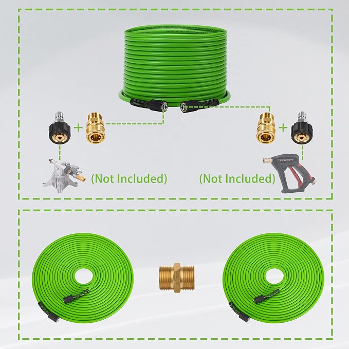 PWACCS Pressure Washer Hose, 100 FT x 1/4", M22 Fittings | 3600 PSI, Kink Resistant, Power Washer Kink Resistant Pressure Washing Extension Hose, Universal Electric Replacement Hoses