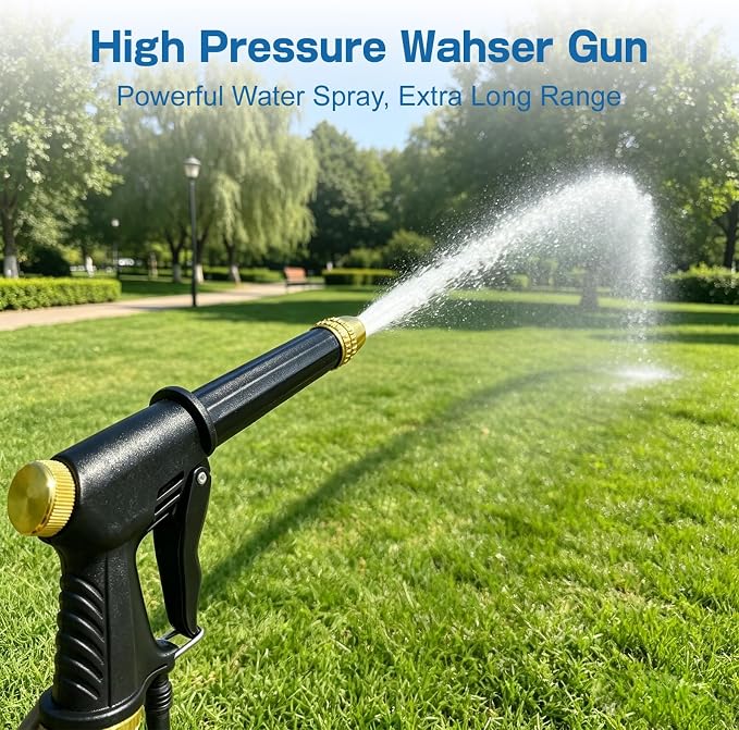 Jetterix High Pressure Water Jet Nozzle, Pressure Washer Gun, Heavy Duty Adjustable Twist Hose Nozzle Jet Sweeper Nozzle for 3/4" Garden Hose, 3 Spray Modes for Car Yard Patio Pets Washing (D)
