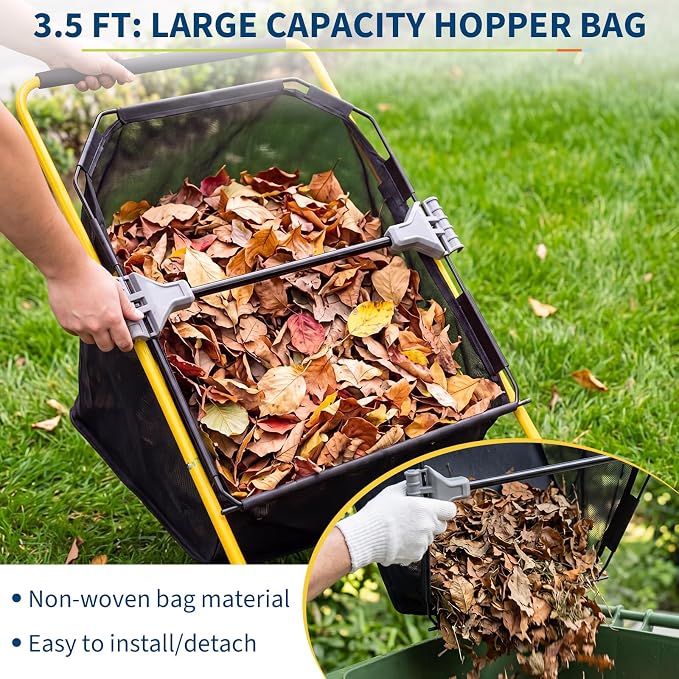 21-Inch Push Lawn Sweeper, Heavy Duty Manual Leaf & Grass Collector with 3.5 Cu. ft. Large Hopper Bag, Adjustable Height Spinning Brushes for Yard, Garden & Driveway