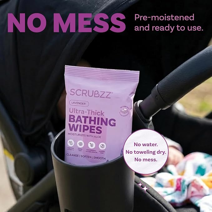 Extra Large Body Wipes for Adults Bathing No Rinse - 40 Ultra Thick Disposable Shower Wipes for Men, Women & Elderly - Great for Gym, Camping, Post Surgery - Lavender