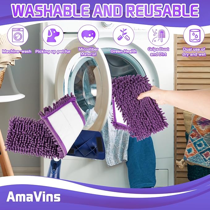 AmaVins 2 Pack Pet System Microfiber Sweeping Pad | Reusable Pet Replacement Mop Pad for Bona Mop, Multi-Surface Floors, 18 Inch Washable Cleaning & Dusting Pads