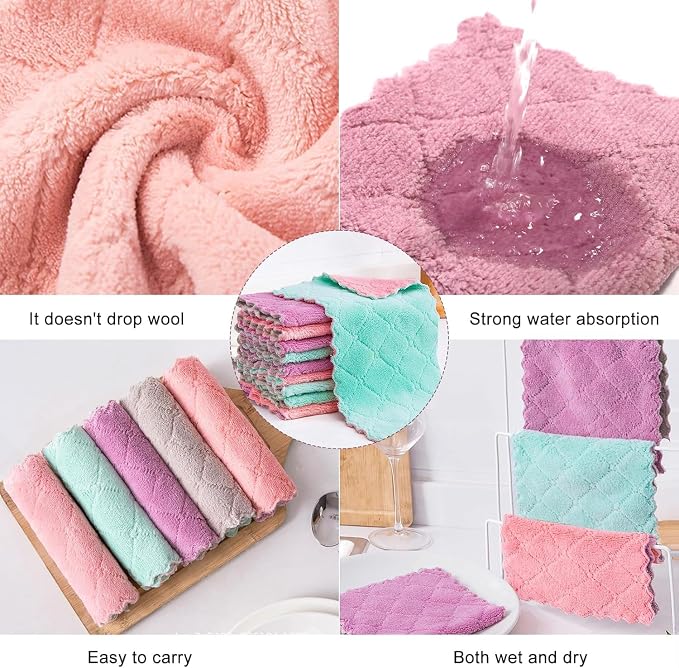 12 Pack Cleaning Cloth Kitchen Cloth, Dish Towels Super Absorbent Coral Velvet Dishtowels, Microfiber Premium Soft Tea Towels, Quick Dry Rags, Multipurpose Reusable Washcloths, Non-Stick Oil Cloths.