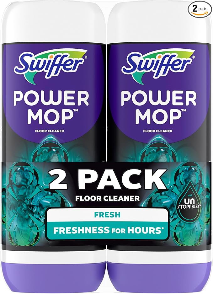 Swiffer PowerMop Floor Cleaning Solution with Unstopables Fresh Scent, PowerMop Refills, Floor Cleaner for Mopping, 25.3 fl oz, 2 Pack