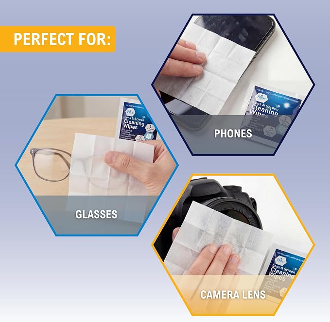 MED PRIDE Lens and Screen Cleaning Wipes for Eyeglasses, Touch Screens, Cameras, Anti-Fog, Scratch-, Anti-Static (100 100 Count (Pack of 1))