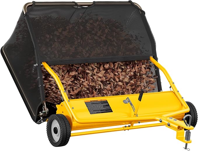 42" Lawn Sweeper Tow Behind, Pull Behind Lawn Sweeper with 18.55 cu. ft Large Hopper, Heavy Duty Leaf & Grass Collector, Adjustable Brush Height Lever and Dumping Rope, Lawn and Yard Cleanup Tool