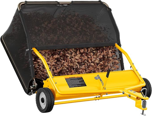 42" Lawn Sweeper Tow Behind, Pull Behind Lawn Sweeper with 18.55 cu. ft Large Hopper, Heavy Duty Leaf & Grass Collector, Adjustable Brush Height Lever and Dumping Rope, Lawn and Yard Cleanup Tool