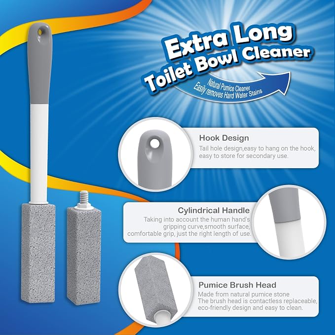 4 Pack Pumice Stone Toilet Bowl Cleaner Long Handle Replaceable Heads