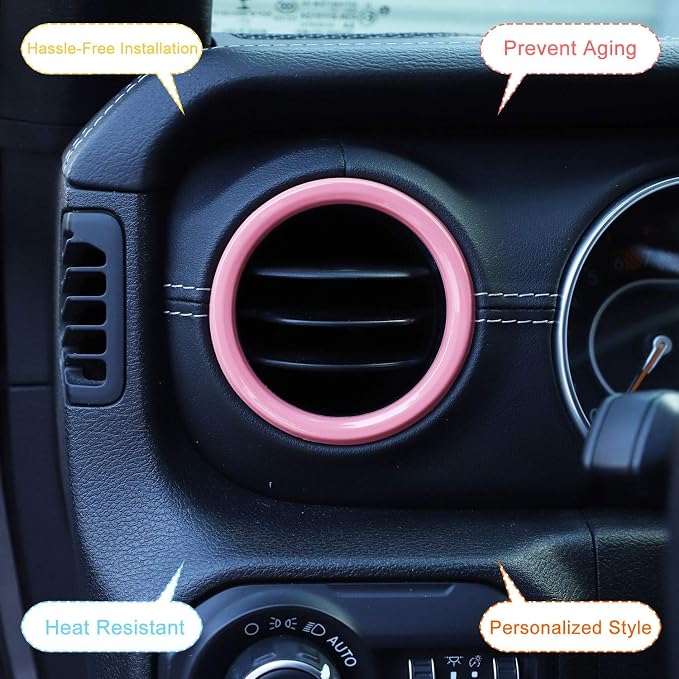 JeCar Interior Trim Kit Dashboard Air Conditioner Vent Ring Interior Accessories Compatible with Jeep Wrangler 2018-2023 JL, Pink