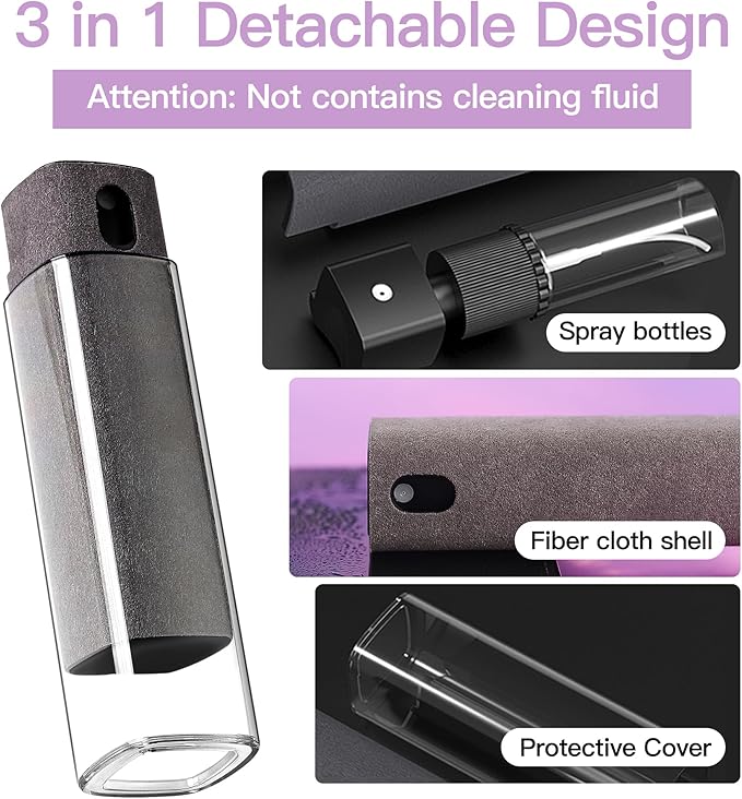CUIUD Screen Cleaner Kit 3 Pcs, Two in One Screen Cleaner Spray and Wipe, Touchscreen Mist Cleaner Spray Bottle for Phone/Laptop/Tablet/TV/Monitor/Car Screens