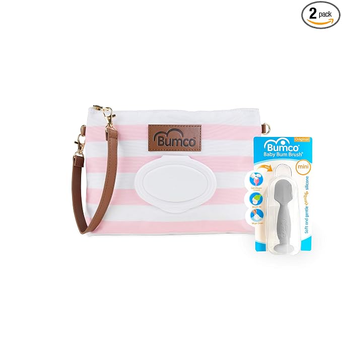 Bumco Diaper Clutch Bag and Mini Cream Spatula - Baby Travel Essentials, Small Bag with Wipes Dispenser, BPA-Free Butt Spatula, Mini Cream Applicator with Case