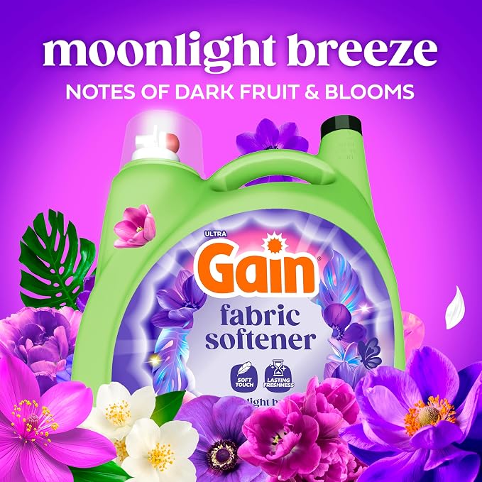 Gain, Liquid Laundry Fabric Softener, Laundry Conditioner, Long Lasting Scent, Softens, Freshness, Helps with Static & Wrinkles, Moonlight Breeze Scent, 140 fl oz (Packaging May Vary)