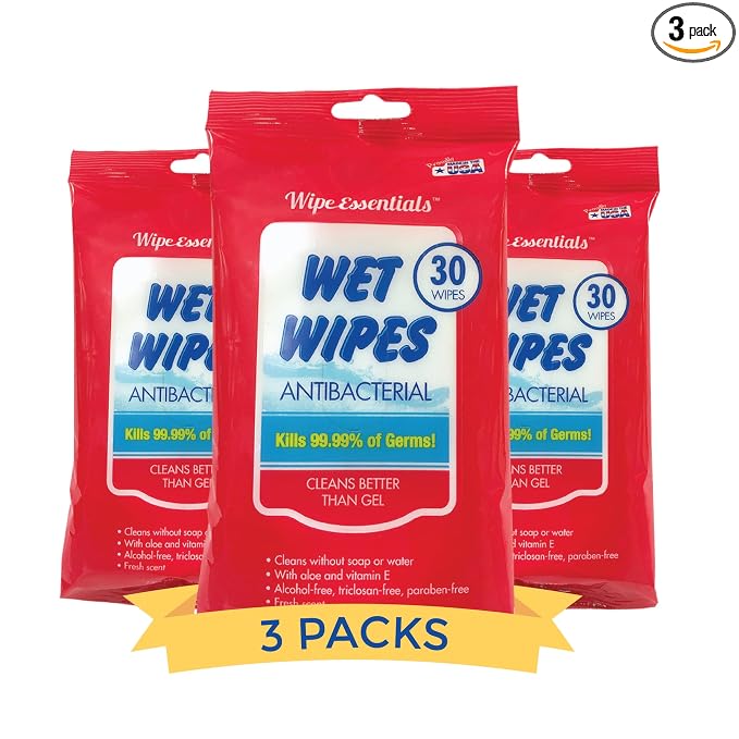 WipeEssentials Hand Sanitizer Wipes for Adults & Kids - 30 Count, 3 Packs | Alcohol-Free, Moisturizing Sanitizing Wipes with Aloe Vera & Vitamin E - Unscented & Travel Size With No Soapy Residue