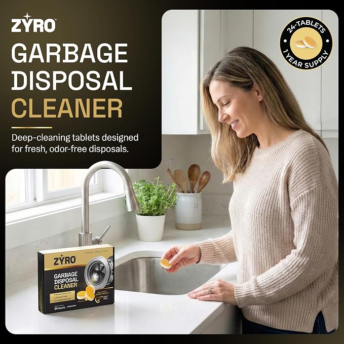 Zyro Garbage Disposal Cleaner Tablets – 24 Pack | Kitchen Sink Drain Cleaner & Deodorizer | Eliminates Odors | Fights Grease & Food Buildup | Foaming Citrus Fresh | 1 Year Supply