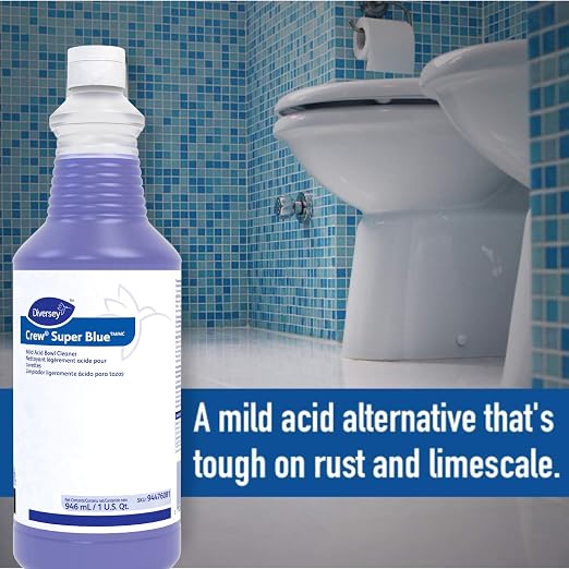 Diversey CREW 94476081 Super Blue Mild Acid Liquid Toilet Bowl Cleaner, Removes Rust, Scale & Stains, Citrus Scent, Ready-to-Use Squeeze Bottle, 32-Ounce (Pack of 12)