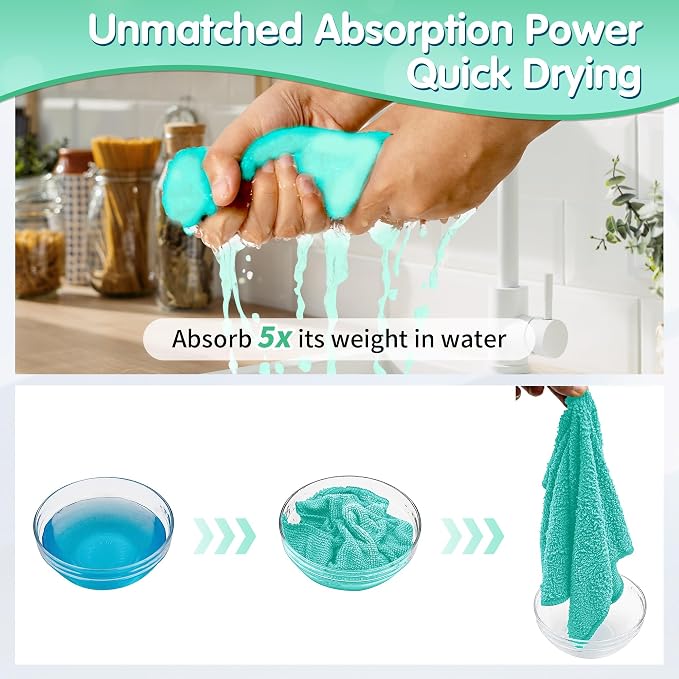 FIXSMITH Turquoise Microfiber Cleaning Cloth -Pack of 8, Highly Absorbent Cleaning Rags, 16"X12" All Purpose Cleaning Towels for Housekeeping, Kitchen, Car, Lint Free and Reusable Microfiber Towels