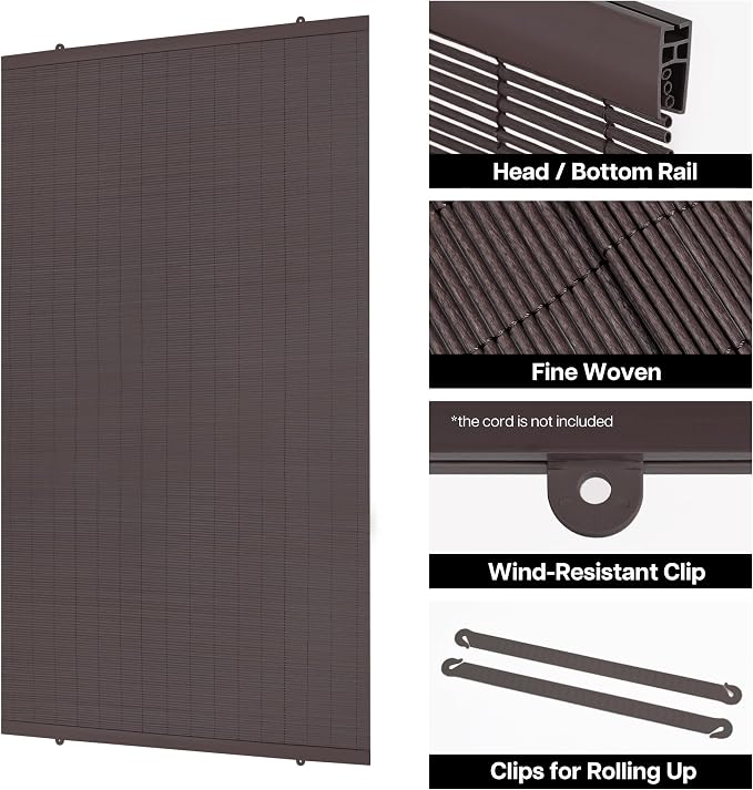 LazBlinds Outdoor Cordless Roller Shades, 48" W x 72" H, Dark Coffee | Exterior Light Filtering Roll up Shades, Hanging Sunscreen for Patio, Balcony Indoor/Outdoor Porch