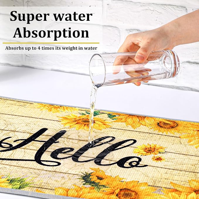 Zonon Dish Drying Mat for Kitchen Counter 16 x 24 Microfiber Absorbent Dish Drainer Rack Pads Fast Dry Mat Vintage Kitchen Decorations(Yellow,16" X 24",Sunflower)