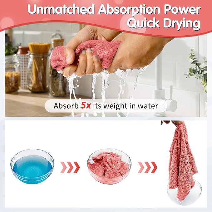 FIXSMITH Red Microfiber Cleaning Cloth -Pack of 8, Highly Absorbent Cleaning Rags, 16"X12" All Purpose Cleaning Towels for Housekeeping, Kitchen, Car, Lint Free and Reusable Microfiber Towels