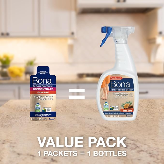 Bona® Hardwood Floor Cleaner Spray - 32 fl oz - Cedar Wood - Includes Filled Bottle + Concentrate Refill for Hardwood Floor Cleaning