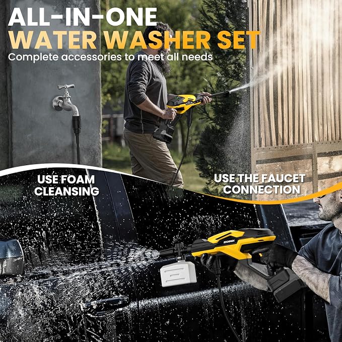 Cordless Portable Washer for Dewalt 20V Battery, 800 PSI Portable Handheld Washer with Brushless Motor, 6-in-1 Nozzle, 3 Level Adjustable for Car Yard Fence Wall Clean (Battery Not Included)