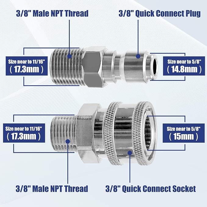 JOEJET Ball Valve Pressure Washer, 3/8" Quick Connect, 5000 PSI | Shut Off Valve for Power Washer Hose with Widened Handle, Stainless Steel