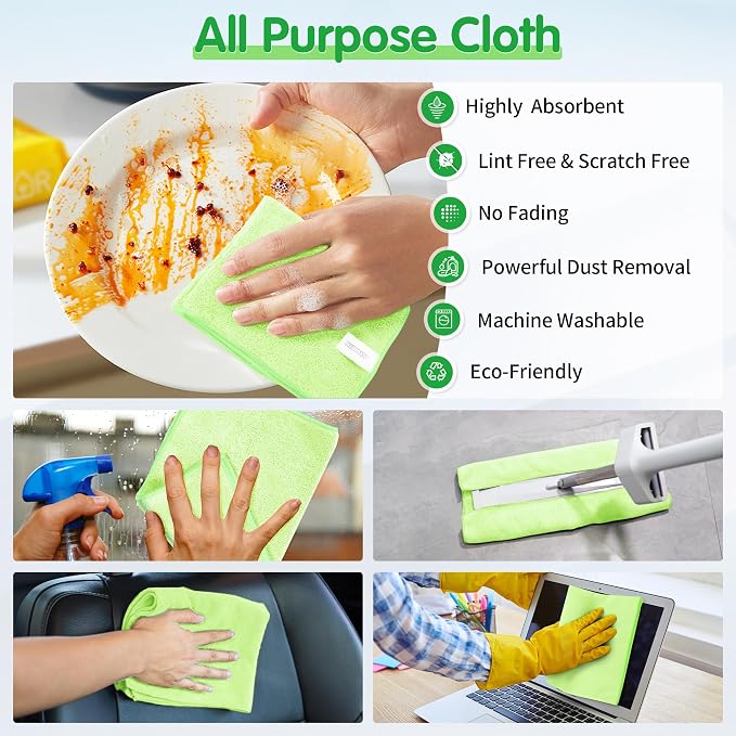 FIXSMITH Sage Green Microfiber Cleaning Cloth -Pack of 8, Highly Absorbent Cleaning Rags, 16"X12" All Purpose Cleaning Towels for Housekeeping, Kitchen, Car, Lint Free and Reusable Microfiber Towels