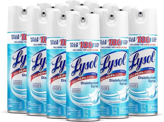Lysol Disinfectant Spray, Sanitizing and Antibacterial Spray, For Disinfecting and Deodorizing, Crisp Linen, 12.5 Fl. Oz (Pack of 12)