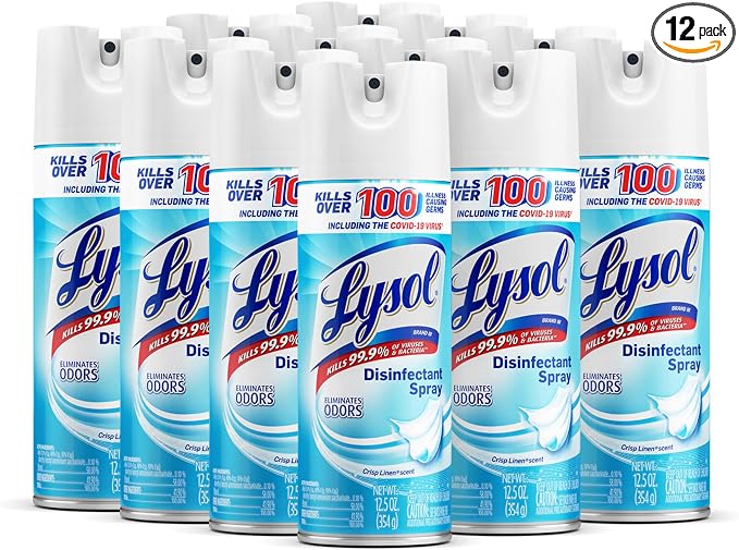 Lysol Disinfectant Spray, Sanitizing and Antibacterial Spray, For Disinfecting and Deodorizing, Crisp Linen, 12.5 Fl. Oz (Pack of 12)