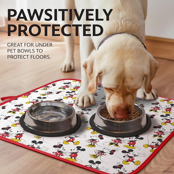 Disney Dish Drying Mats for Kitchen Counter (2 Pack) – 16" x 18" Absorbent Kitchen Drying Mats for Dishes – Mickey & Minnie, Winnie the Pooh, & Stitch Dish Mats