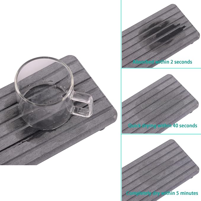 NiuYichee 2 PCS Water Absorbent diatomite Coasters, 12.2" x 4" Water Absorbing Stone Tray for Sink, Stone Drying mat for Kitchen Counter, Stone soap Tray Used for Hand Soaps & toiletries & Plants