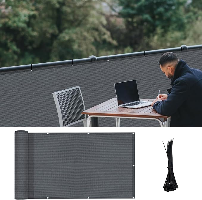 LOVE STORY 3' x 16' Balcony Privacy Screen Cover for Apartment, Dark Grey | HDPE Fabric, 95% UV Block, Fence Cover for Patio Deck, Railing Screen for Porch, Privacy Protective, Custom Size Available
