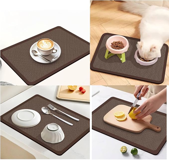 Dish Drying Mat for Kitchen Counter,Drying Mat for Dish Rack,Absorbent Hide Stain Rubber Mat,Coffee Mat, Kitchen Counter Mat(Brown Style, 12"x19")