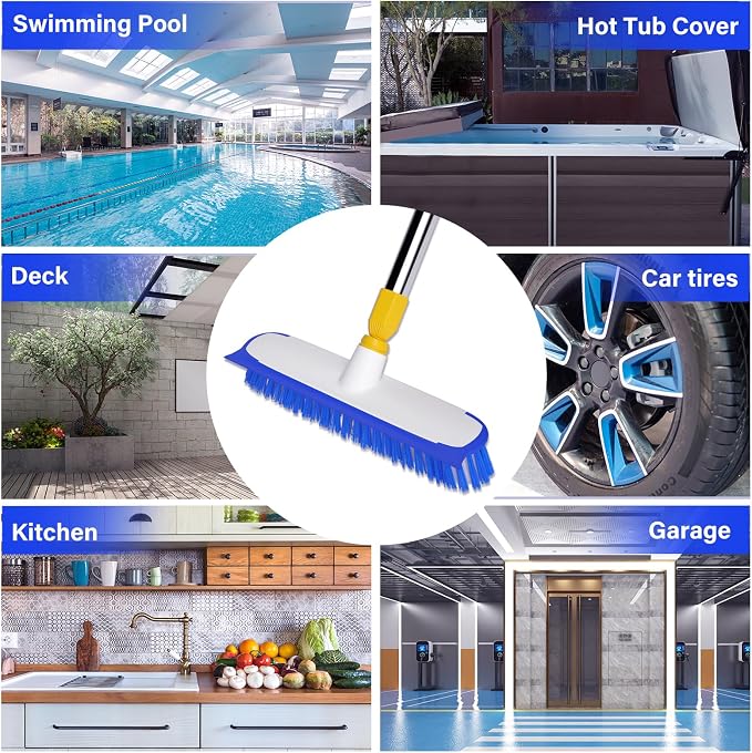 ITTAR 55" Extendable Floor Scrub Brush, 12" Wide Heavy-Duty 2-in-1 Scrub & Squeegee Deck Brush for Tile Grout Shower Floor, Kitchen, Restaurant, Patio & Garage Cleaning