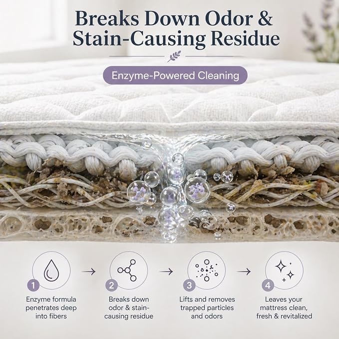 GEODE Mattress Cleaner & Deodorizer – Natural Enzyme Formula for Stain & Odor Removal, Sweet Lavender Aroma, Eco-Friendly & Non-Toxic, Safe for All Fabrics – Gallon (128fl oz)
