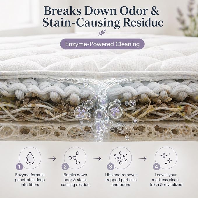 GEODE Mattress Cleaner & Deodorizer – Natural Enzyme Formula for Stain & Odor Removal, Sweet Lavender Aroma, Eco-Friendly & Non-Toxic, Safe for All Fabrics (32fl oz)