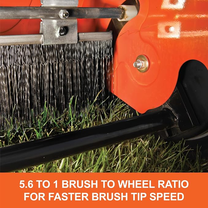 Agri-Fab 44 In Tow-Behind Lawn Sweeper with 28 Cu Ft Flow-Through Hopper Bag, Adjustable Brush Height, and Dump From Seat Handle