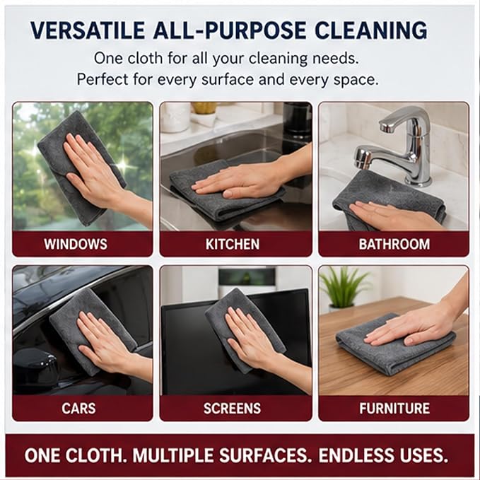 Magic Cleaning Cloth Thickened 5 Pack - 16x12 Inch Reusable Microfiber Cleaning Cloths, Streak-Free & Lint-Free for Glass, Window, Kitchen, Stainless Steel, Cars & Screens (5Pack)