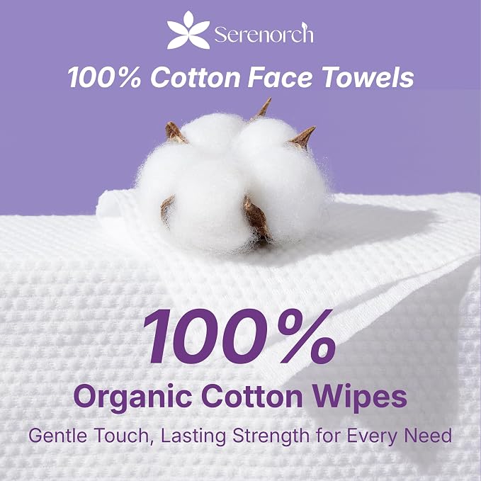 100% Cotton Disposable Face Towels, 360 Count | Soft Cotton Tissues for Sensitive Skin, Makeup Remover Dry Wipes, Lint-Free Facial Cleansing Cloths, Hanging Bag