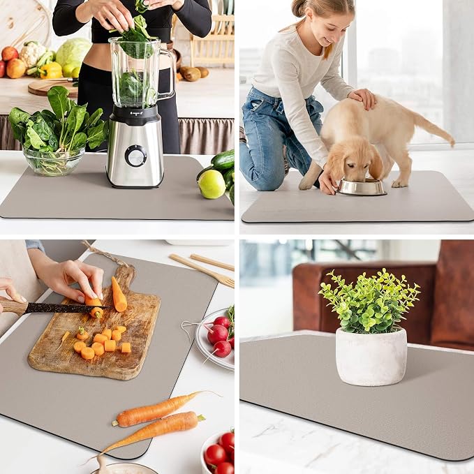 WISELIFE Dish Drying Mat Super Absorbent Drying Mat Large Dish Drying Mats for Kitchen Counter Easy Clean Dish Mat Kitchen Drying Mat18"x 28" Classic Khaki