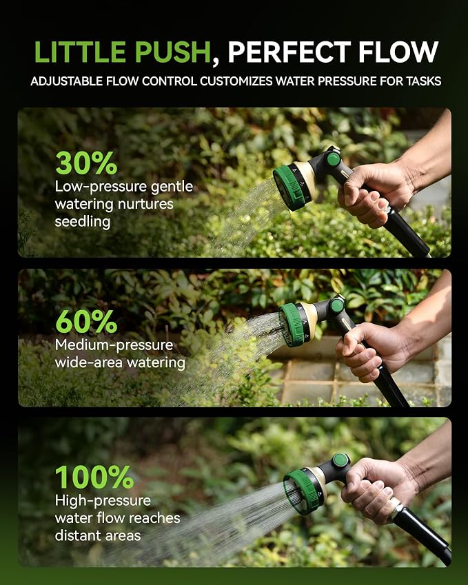 RAINPOINT Hose Sprayer Nozzle Heavy Duty - 2 Pack 8 Spray Patterns Garden Hose Nozzle with Adjustable Flow Control for Watering Plants, Washing Cars,Washing Pets, Thumb Control (2 Packs, Olive Green)