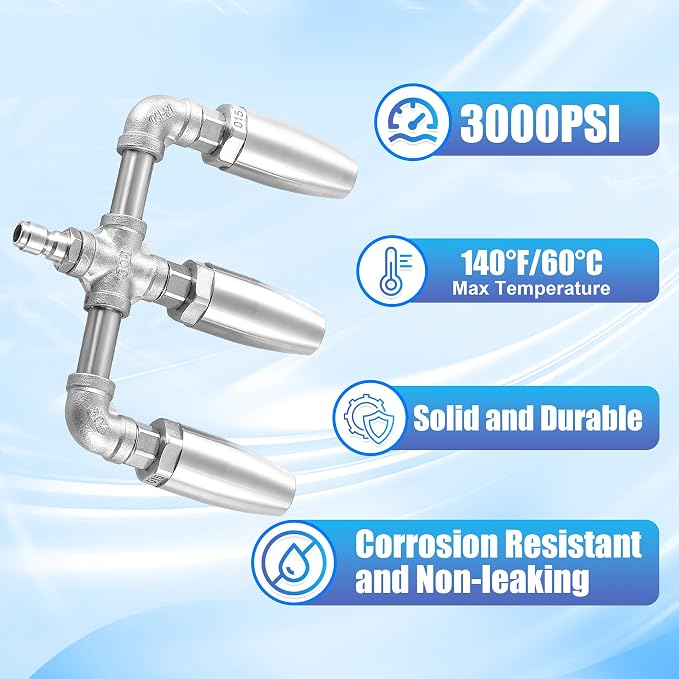Triple Turbo Nozzle, 1/4" Quick Connect, 3000 PSI | 3 rotating stainless steel tips with 1.5 orifice for hard-surface pressure washing; not a foam cannon or surface cleaner