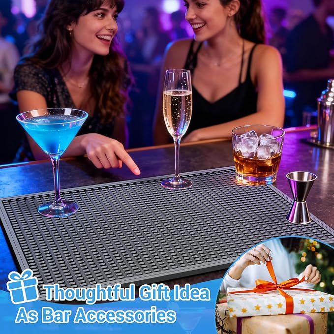 ZJWZLG Bar Mat - Premium 18"X12" Rubber Bar Mats for Countertop, Non-slip Dish Drying Pad & Bartender Mat with for Fast Drying, Ideal Bar Tools for Home Bar, Cocktail Set, And Kitchen Use(Grey)