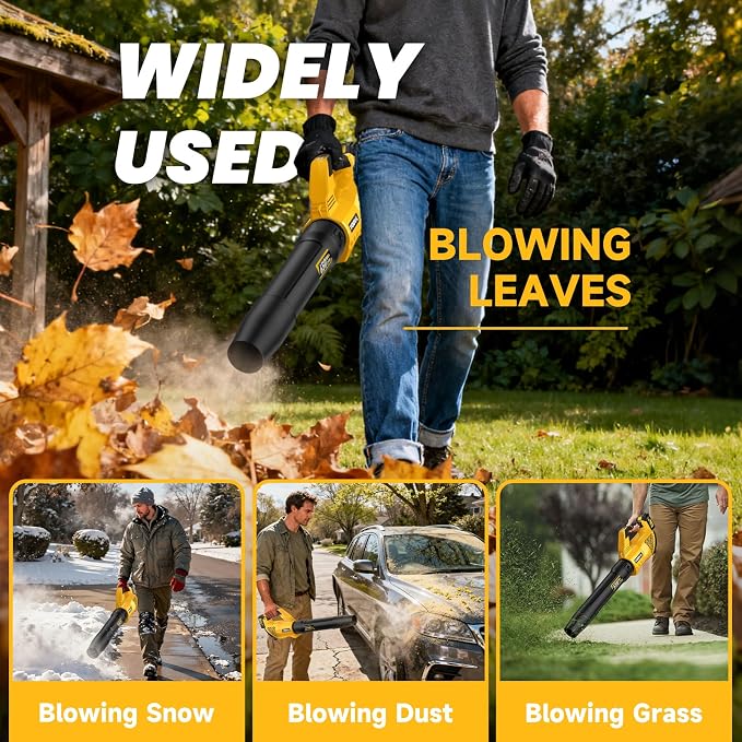 Leaf Blower Cordless, 650CFM Electric Leaf Blowers with 2 x 5.2Ah Batteries and Charger, 3 Speed Modes, 1 x Adjustable Shoulder Strap, Powerful Blowers for Lawn Care, Patio, Dust, Blowing Leaves