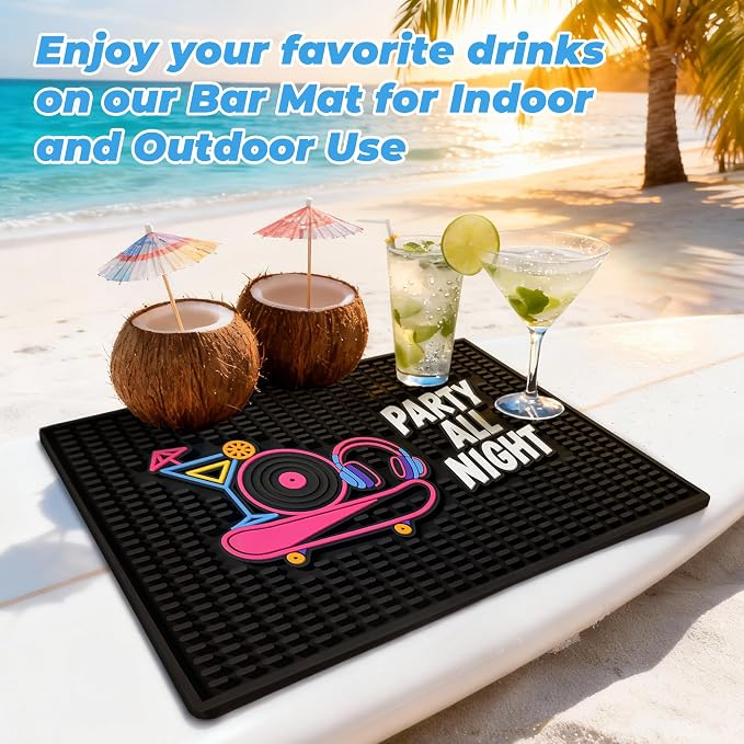 Neon Tiki Black Bar Mat 18 x 12 Inch - Thick Rubber Bar Mats for Countertop and Bartending - Professional Bar Spill Mat for Home Bar Accessories, Bar Cart Decor and Bartender Accessories （YDCW）
