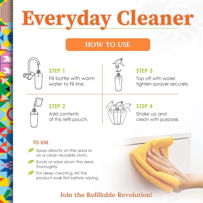 Truly Free Everyday Cleaner Kit - Multipurpose Cleaner Spray, Kitchen Counter Cleaner, Natural Cleaning Products, Multi-Surface Household Solution, 16 oz Reusable Empty Bottle + Two Fills, 3 oz ea.