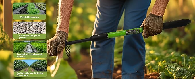 Small Garden Rake, 27-39" Telescopic Hand Cultivator | 5 Tine Metal Head, Adjustable Long Handle for Tight Spaces, Ergonomic Lawn Weeding Tool for Seniors Flower Beds Pots