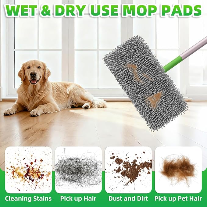 6 Pack Reusable Mop Pads for Swiffer, Microfiber Dry Sweeping Cloths | Compatible with Swiffer Sweeper Mop | Chenille Mop Refill Pads | Dry and Wet Pads Refill for Mopping Floors(Mop not Included)