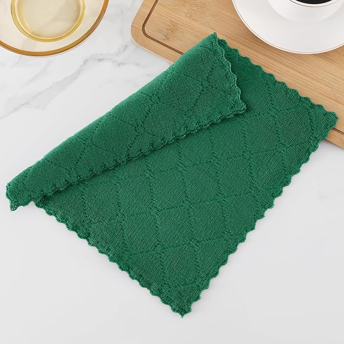 Homaxy 12 Pack Kitchen Dish Cloths (10 x 10 Inches, Dark Green), Super Soft and Absorbent Coral Velvet Dish Towels, Nonstick Oil Fast Drying Microfiber Cleaning Cloth, No Lint Household Dishcloths